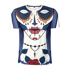Мужская футболка 3D спортивная с принтом Мексиканский сахарный череп в Екатеринбурге, 100% полиэстер с улучшенными характеристиками | приталенный силуэт, круглая горловина, широкие плечи, сужается к линии бедра | day of the dead | dia de los muertos | gothic | halloween | skull | sugar skull | готика | день мертвых | женский череп | мексиканский череп | мистика | подарок | сахарный череп | хэллоуин