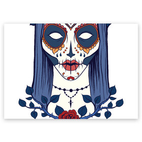 Поздравительная открытка с принтом Мексиканский сахарный череп в Екатеринбурге, 100% бумага | плотность бумаги 280 г/м2, матовая, на обратной стороне линовка и место для марки
 | Тематика изображения на принте: day of the dead | dia de los muertos | gothic | halloween | skull | sugar skull | готика | день мертвых | женский череп | мексиканский череп | мистика | подарок | сахарный череп | хэллоуин