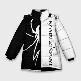 Зимняя куртка для девочек 3D с принтом My Chemical Romance в Екатеринбурге, ткань верха — 100% полиэстер; подклад — 100% полиэстер, утеплитель — 100% полиэстер. | длина ниже бедра, удлиненная спинка, воротник стойка и отстегивающийся капюшон. Есть боковые карманы с листочкой на кнопках, утяжки по низу изделия и внутренний карман на молнии. 

Предусмотрены светоотражающий принт на спинке, радужный светоотражающий элемент на пуллере молнии и на резинке для утяжки. | gerard way | mcr | my chemical romance | альтернативный | группа | джерард уэй | май кемикал романс | мкр | мой химический роман | мхр | мцр | панк | поп | поппанк | рок | рэй торо