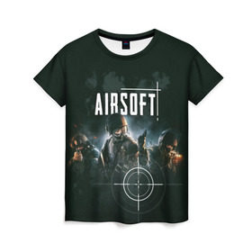 Женская футболка 3D с принтом AIRSOFT в Екатеринбурге, 100% полиэфир ( синтетическое хлопкоподобное полотно) | прямой крой, круглый вырез горловины, длина до линии бедер | airsoft | оружие | снаряжение | страйкбол | стрельба