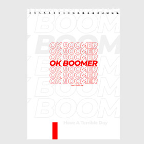 Скетчбук с принтом Ok boomer 3D в Екатеринбурге, 100% бумага
 | 48 листов, плотность листов — 100 г/м2, плотность картонной обложки — 250 г/м2. Листы скреплены сверху удобной пружинной спиралью | Тематика изображения на принте: boomer | casual | ok | ok boomer | бумер | зумеры | ок | ок бумер | хорошо