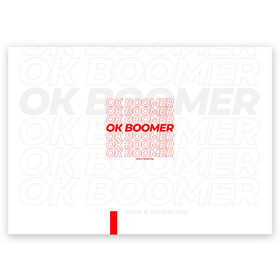 Поздравительная открытка с принтом Ok boomer 3D в Екатеринбурге, 100% бумага | плотность бумаги 280 г/м2, матовая, на обратной стороне линовка и место для марки
 | Тематика изображения на принте: boomer | casual | ok | ok boomer | бумер | зумеры | ок | ок бумер | хорошо
