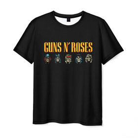 Мужская футболка 3D с принтом Guns n roses в Екатеринбурге, 100% полиэфир | прямой крой, круглый вырез горловины, длина до линии бедер | Тематика изображения на принте: axl rose | geffen records | gnr | guns | rock | roses | slash | гансы | пистолеты | розы | рок | слеш | эксл роуз