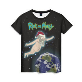 Женская футболка 3D с принтом Rick and Morty в Екатеринбурге, 100% полиэфир ( синтетическое хлопкоподобное полотно) | прямой крой, круглый вырез горловины, длина до линии бедер | rick and morty | мультсериал | новый год | рик и морти | рождество