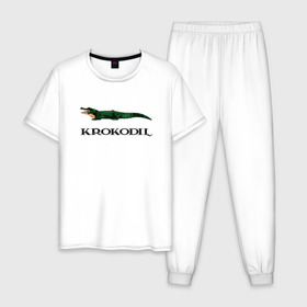Мужская пижама хлопок с принтом KROKODIL, а не crocodile! в Екатеринбурге, 100% хлопок | брюки и футболка прямого кроя, без карманов, на брюках мягкая резинка на поясе и по низу штанин
 | krokodil | lacoste | антибренд | антибрэнд | бренд | брэнд | крокодил | лакост | лакоста | мода | фирма