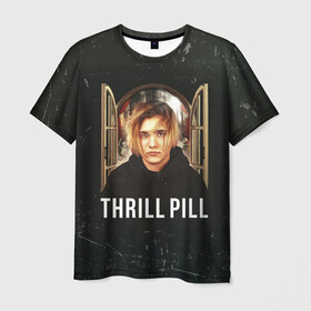 Мужская футболка 3D с принтом THRILL PILL - Грустная Песня в Екатеринбурге, 100% полиэфир | прямой крой, круглый вырез горловины, длина до линии бедер | fuelle | logo | music | noir | pil | pill | rap | raper | symbol | thril | thrill | tril | trill | дамб | лого | музыка | пил | пилл | рэп | рэппер | сам | символ | трил | трилл | тхрил | тхрилл | фотографии | щит