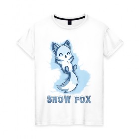 Женская футболка хлопок с принтом Snow fox в Екатеринбурге, 100% хлопок | прямой крой, круглый вырез горловины, длина до линии бедер, слегка спущенное плечо | fox | snow | лис | лиса | лисёнок | лисичка | снег