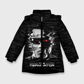 Зимняя куртка для девочек 3D с принтом The Terminator в Екатеринбурге, ткань верха — 100% полиэстер; подклад — 100% полиэстер, утеплитель — 100% полиэстер. | длина ниже бедра, удлиненная спинка, воротник стойка и отстегивающийся капюшон. Есть боковые карманы с листочкой на кнопках, утяжки по низу изделия и внутренний карман на молнии. 

Предусмотрены светоотражающий принт на спинке, радужный светоотражающий элемент на пуллере молнии и на резинке для утяжки. | arnold | connor | john | robot | schwarzenegger | skynet | t 800 | terminator | арнольд | джон | коннор | ликвидатор | небесная | робот | сеть | скайнет | терминатор | шварценеггер