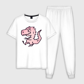 Мужская пижама хлопок с принтом Розовый динозавр в Екатеринбурге, 100% хлопок | брюки и футболка прямого кроя, без карманов, на брюках мягкая резинка на поясе и по низу штанин
 | 