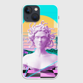 Чехол для iPhone 13 mini с принтом Медуза Горгона в Екатеринбурге,  |  | vaporwave | медуза горгона | неон | пальмы | скульптура | существо