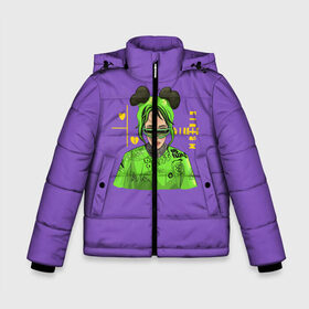 Зимняя куртка для мальчиков 3D с принтом Billie Eilish Purple в Екатеринбурге, ткань верха — 100% полиэстер; подклад — 100% полиэстер, утеплитель — 100% полиэстер | длина ниже бедра, удлиненная спинка, воротник стойка и отстегивающийся капюшон. Есть боковые карманы с листочкой на кнопках, утяжки по низу изделия и внутренний карман на молнии. 

Предусмотрены светоотражающий принт на спинке, радужный светоотражающий элемент на пуллере молнии и на резинке для утяжки | bad | bad guy | billi | billie | billie eilish | eilish | good girl | music | swag | айлиш | беляш | били | били айлиш | билли | билли айлиш | билли эйлиш | биляш | музка | певица | эйлиш