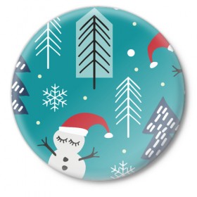 Значок с принтом Cute Christmas Pattern в Екатеринбурге,  металл | круглая форма, металлическая застежка в виде булавки | Тематика изображения на принте: 