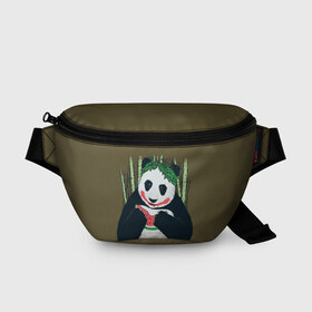 Поясная сумка 3D с принтом Panda в Екатеринбурге, 100% полиэстер | плотная ткань, ремень с регулируемой длиной, внутри несколько карманов для мелочей, основное отделение и карман с обратной стороны сумки застегиваются на молнию | animal | арбуз | бамбук | животное | панда