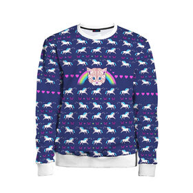 Детский свитшот 3D с принтом Свитер с котенком в Екатеринбурге, 100% полиэстер | свободная посадка, прямой крой, мягкая тканевая резинка на рукавах и понизу свитшота | butterflu | cat | christmas | kitten | new | snow | snowflakes | sweater | unicorn | xmas | year | бабочка | год | единорог | кот | котенок | новый | рождество | свитер