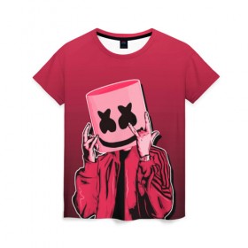 Женская футболка 3D с принтом Marshmello Rock в Екатеринбурге, 100% полиэфир ( синтетическое хлопкоподобное полотно) | прямой крой, круглый вырез горловины, длина до линии бедер | dj | fortnitemarshmello | marshmello | music | rock | диджей | зефир | знаменитость | маршмэллоу | музыка | музыкант