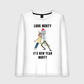 Женский лонгслив хлопок с принтом LOOK MORTY ITS NEW YEAR MORTY в Екатеринбурге, 100% хлопок |  | cn_1970499_019061 | rick and morty | мультсериал | новый год | рик и морти | рождество