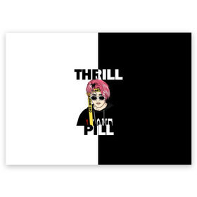 Поздравительная открытка с принтом Thrill pill в Екатеринбурге, 100% бумага | плотность бумаги 280 г/м2, матовая, на обратной стороне линовка и место для марки
 | Тематика изображения на принте: pill | thrill | thrill pill | пилл | тимур самедов | трилл | трилл пилл