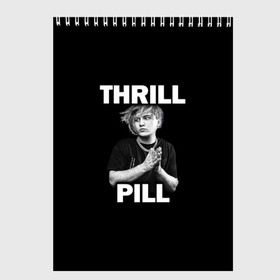 Скетчбук с принтом Thrill pill в Екатеринбурге, 100% бумага
 | 48 листов, плотность листов — 100 г/м2, плотность картонной обложки — 250 г/м2. Листы скреплены сверху удобной пружинной спиралью | Тематика изображения на принте: pill | thrill | thrill pill | пилл | тимур самедов | трилл | трилл пилл