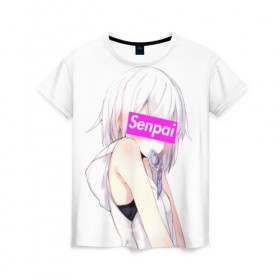 Женская футболка 3D с принтом senpai в Екатеринбурге, 100% полиэфир ( синтетическое хлопкоподобное полотно) | прямой крой, круглый вырез горловины, длина до линии бедер | ahegao | anime | senpai