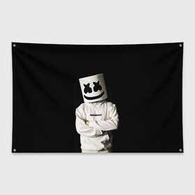 Флаг-баннер с принтом Marshmello в Екатеринбурге, 100% полиэстер | размер 67 х 109 см, плотность ткани — 95 г/м2; по краям флага есть четыре люверса для крепления | christopher | comstock | dj | dotcom | friends | marshmallow | marshmello | usa | диджей | друзья | комсток | крис | маршмэллоу | продюсер | сша