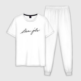 Мужская пижама хлопок с принтом Автограф Стива Джобса в Екатеринбурге, 100% хлопок | брюки и футболка прямого кроя, без карманов, на брюках мягкая резинка на поясе и по низу штанин
 | 