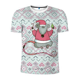 Мужская футболка 3D спортивная с принтом Новогодняя мышка в Екатеринбурге, 100% полиэстер с улучшенными характеристиками | приталенный силуэт, круглая горловина, широкие плечи, сужается к линии бедра | Тематика изображения на принте: 
