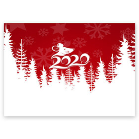 Поздравительная открытка с принтом Символ года 2020 в Екатеринбурге, 100% бумага | плотность бумаги 280 г/м2, матовая, на обратной стороне линовка и место для марки
 | christmas | claus | jingle | merry | santa | дед мороз | елка | игрушки | клаус | колокольчики | крыса | куранты | мишура | олени | праздник | рождество | салют | санта | снеговик | снежинки