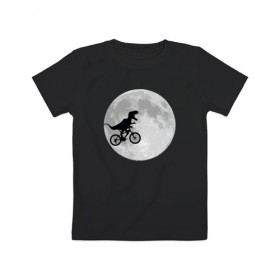 Детская футболка хлопок с принтом T-rex Riding a Bike в Екатеринбурге, 100% хлопок | круглый вырез горловины, полуприлегающий силуэт, длина до линии бедер | moon | велосипед | дино | динозавр | кино | космос | луна | парк юрского периода | планета | тень | тирекс | фильм | юрский период