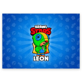 Поздравительная открытка с принтом BRAWL STARS LEON в Екатеринбурге, 100% бумага | плотность бумаги 280 г/м2, матовая, на обратной стороне линовка и место для марки
 | brawl stars | brawl stars leon | brawler | leon | бравл старз | бравлер | леон