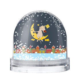 Снежный шар с принтом Крыса и сырный месяц в Екатеринбурге, Пластик | Изображение внутри шара печатается на глянцевой фотобумаге с двух сторон | 2020 | mouse | rat | годкрысы | годмыши | зима | зимняя | крыса | мороз | мышка | мышь | новогодняя | новый год | новый год 2020 | рождество | симолгода | снег | холод