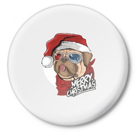 Значок с принтом Мопс Санта в Екатеринбурге,  металл | круглая форма, металлическая застежка в виде булавки | Тематика изображения на принте: 2020 | christmas | happy | merry | new year | pug | в подарок | мопс | новый год | пёс | поздравить | рождество | с наступающим | с новым годом | с рождеством | санта | собака | щенок