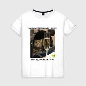Женская футболка хлопок с принтом Кот-Недолет в Екатеринбурге, 100% хлопок | прямой крой, круглый вырез горловины, длина до линии бедер, слегка спущенное плечо | брат | брат 2 | котики | коты | мемы | мемы с котами