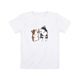 Детская футболка хлопок с принтом Две Хаски в Екатеринбурге, 100% хлопок | круглый вырез горловины, полуприлегающий силуэт, длина до линии бедер | две хаски | друзья | питомцы | рисунок | собаки | хаски