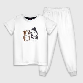 Детская пижама хлопок с принтом Две Хаски в Екатеринбурге, 100% хлопок |  брюки и футболка прямого кроя, без карманов, на брюках мягкая резинка на поясе и по низу штанин
 | две хаски | друзья | питомцы | рисунок | собаки | хаски