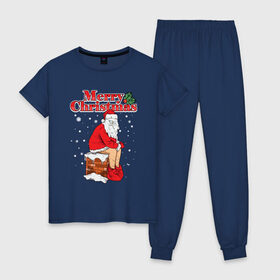 Женская пижама хлопок с принтом Merry Christmas в Екатеринбурге, 100% хлопок | брюки и футболка прямого кроя, без карманов, на брюках мягкая резинка на поясе и по низу штанин | 
