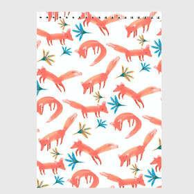 Скетчбук с принтом Fox Pattern в Екатеринбурге, 100% бумага
 | 48 листов, плотность листов — 100 г/м2, плотность картонной обложки — 250 г/м2. Листы скреплены сверху удобной пружинной спиралью | animal | pattern | животные | лиса | лисички | лисы | паттерн