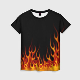 Женская футболка 3D с принтом Пламя Old School в Екатеринбурге, 100% полиэфир ( синтетическое хлопкоподобное полотно) | прямой крой, круглый вырез горловины, длина до линии бедер | burn | fire | костер | нарисованный | огня | огонь | олдскул | пламени | пламя | пожар | пылает | рисованный огонь | языки