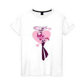 Женская футболка хлопок с принтом Энджел Даст в Екатеринбурге, 100% хлопок | прямой крой, круглый вырез горловины, длина до линии бедер, слегка спущенное плечо | отель хазбин | персонаж | рисунок | сердечки | энджел даст