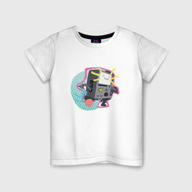 Детская футболка хлопок с принтом БиМО в Екатеринбурге, 100% хлопок | круглый вырез горловины, полуприлегающий силуэт, длина до линии бедер | adventure time | awesome | dsgnosadchaya | vdosadir | бимо | время приключений | джейк | пендлтон уорд | финн