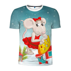 Мужская футболка 3D спортивная с принтом Милая мышка с сыром в Екатеринбурге, 100% полиэстер с улучшенными характеристиками | приталенный силуэт, круглая горловина, широкие плечи, сужается к линии бедра | Тематика изображения на принте: 2020 | mouse | rat | годкрысы | годмыши | зима | зимняя | крыса | мороз | мышка | мышь | новогодняя | новый год | новый год 2020 | рождество | симолгода | снег | холод