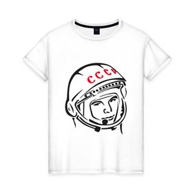 Женская футболка хлопок с принтом футболка ссср Гагарин в Екатеринбурге, 100% хлопок | прямой крой, круглый вырез горловины, длина до линии бедер, слегка спущенное плечо | гагарин | космос | ракета | ссср