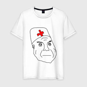 Мужская футболка хлопок с принтом Санитар в Екатеринбурге, 100% хлопок | прямой крой, круглый вырез горловины, длина до линии бедер, слегка спущенное плечо. | врач | постирония | санитар | шизофрения | шуе | шуе ппш