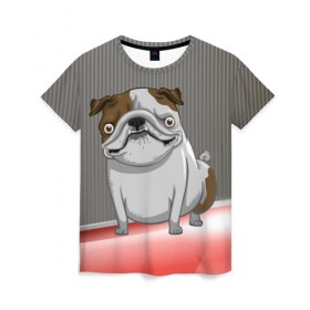 Женская футболка 3D с принтом Бульдог в Екатеринбурге, 100% полиэфир ( синтетическое хлопкоподобное полотно) | прямой крой, круглый вырез горловины, длина до линии бедер | dog | большая собака | бульдог | животное | злая собака | пес | собака | собачка