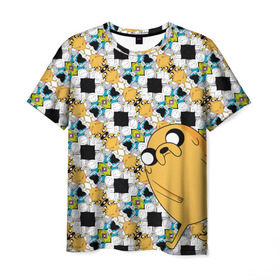 Мужская футболка 3D с принтом Jake Adventure Time в Екатеринбурге, 100% полиэфир | прямой крой, круглый вырез горловины, длина до линии бедер | Тематика изображения на принте: adventure time | dsgnosadchaya | vdosadir | время приключений | джейк | пендлтон уорд | финн