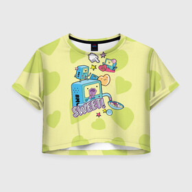 Женская футболка Crop-top 3D с принтом Sweet BMOs в Екатеринбурге, 100% полиэстер | круглая горловина, длина футболки до линии талии, рукава с отворотами | adventure time | bmo | dsgnosadchaya | sweet | vdosadir | бимо | время приключений | пендлтон уорд