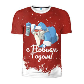 Мужская футболка 3D спортивная с принтом Пьяный Дед Мороз в Екатеринбурге, 100% полиэстер с улучшенными характеристиками | приталенный силуэт, круглая горловина, широкие плечи, сужается к линии бедра | 