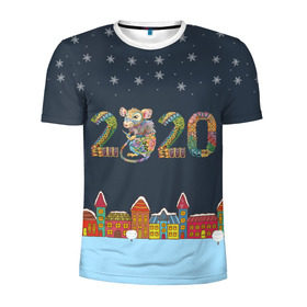 Мужская футболка 3D спортивная с принтом Новый Год 2020 - год крысы в Екатеринбурге, 100% полиэстер с улучшенными характеристиками | приталенный силуэт, круглая горловина, широкие плечи, сужается к линии бедра | 2020 | mouse | rat | годкрысы | годмыши | зима | зимняя | крыса | мороз | мышка | мышь | новогодняя | новый год | новый год 2020 | рождество | симолгода | снег | холод