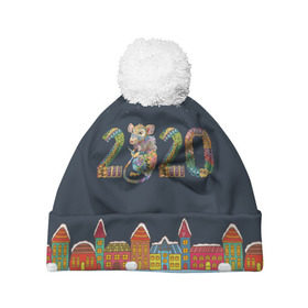 Шапка 3D c помпоном с принтом Новый Год 2020 - год крысы в Екатеринбурге, 100% полиэстер | универсальный размер, печать по всей поверхности изделия | 2020 | mouse | rat | годкрысы | годмыши | зима | зимняя | крыса | мороз | мышка | мышь | новогодняя | новый год | новый год 2020 | рождество | симолгода | снег | холод