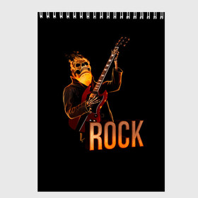Скетчбук с принтом rock в Екатеринбурге, 100% бумага
 | 48 листов, плотность листов — 100 г/м2, плотность картонной обложки — 250 г/м2. Листы скреплены сверху удобной пружинной спиралью | rock | skull | гитара | огонь | рок | скелет | череп