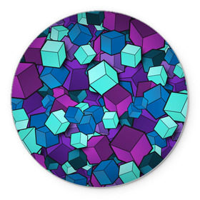 Коврик для мышки круглый с принтом Кубы в Екатеринбурге, резина и полиэстер | круглая форма, изображение наносится на всю лицевую часть | абстрактно | абстрактные | абстрактный | абстрактным | абстракция | кубики | кубические | кубический | кубическое | кубы | неон | неонка | неоновые | разноцветные | светящиеся | цветное | цветные